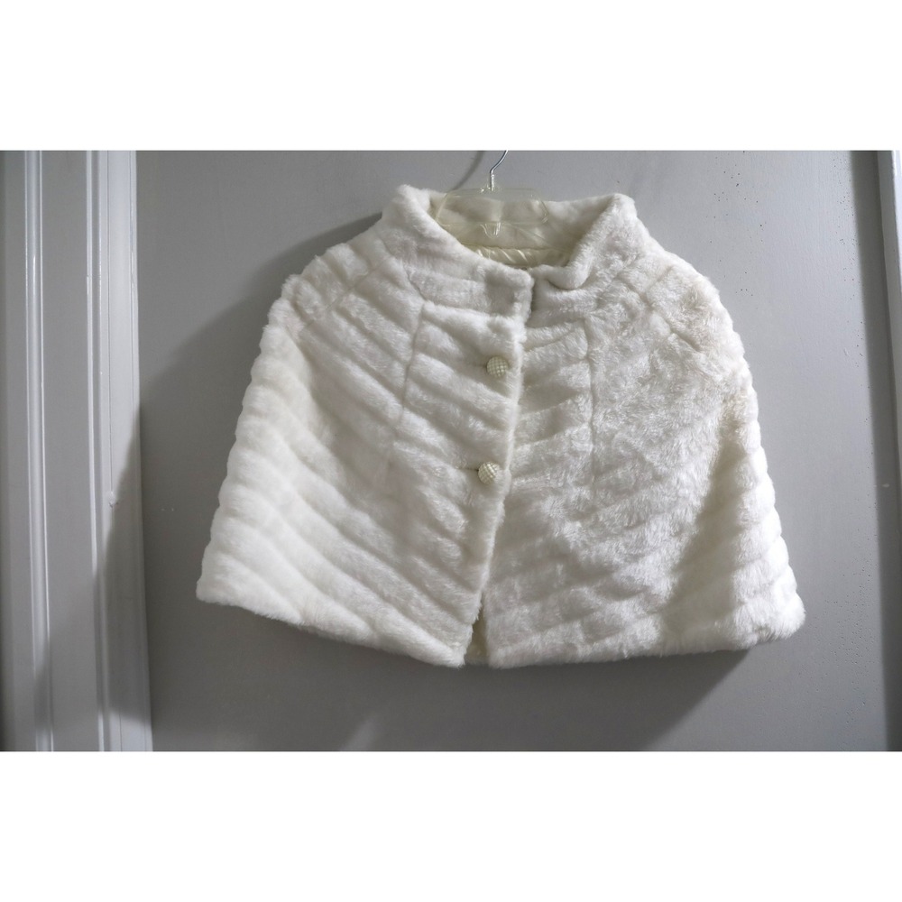 Vintage Styled by Winter White Faux Fur Ribbed Capelet Shrug Button Front Medium